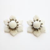 "Milk Glass & Rhinestones" Vintage 1940's Milk Glass & Rhinestone Floral Miriam Haskell Clip on Earrings