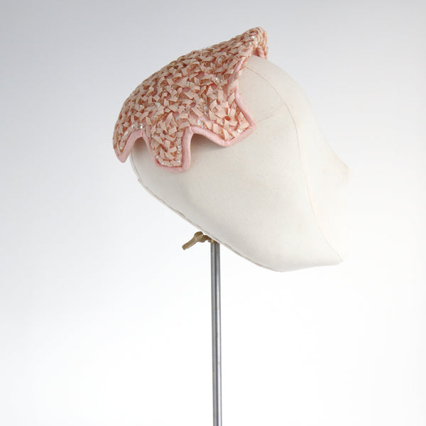 "Powder Pink" Vintage 1950's Pink & Iridescent Sequin Percher Hat