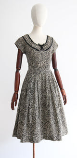"Monochrome Bouquet" Vintage 1950's Monochrome Floral Print Dress UK 10 US 6