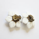 "Milk Glass & Rhinestones" Vintage 1940's Milk Glass & Rhinestone Floral Miriam Haskell Clip on Earrings