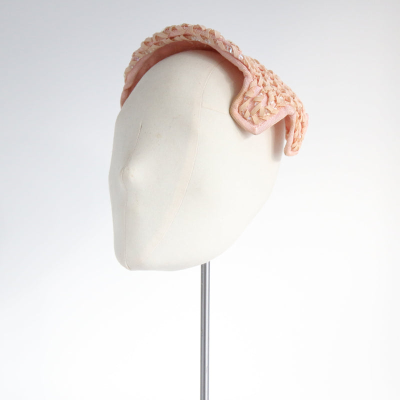 "Powder Pink" Vintage 1950's Pink & Iridescent Sequin Percher Hat
