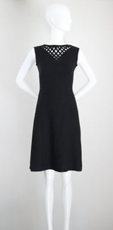 "Lattice Neckline" Vintage 1960's Black Lattice Neckline Dress Petite UK 8 US 4