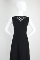 "Lattice Neckline" Vintage 1960's Black Lattice Neckline Dress Petite UK 8 US 4