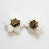 "Milk Glass & Rhinestones" Vintage 1940's Milk Glass & Rhinestone Floral Miriam Haskell Clip on Earrings