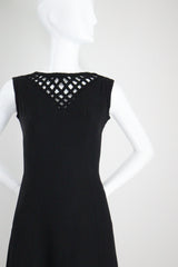 "Lattice Neckline" Vintage 1960's Black Lattice Neckline Dress Petite UK 8 US 4