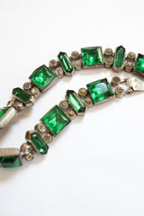 "Emeralds" Vintage 1930's Emerald Green & Silver Rhinestone Bracelet