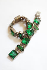 "Emeralds" Vintage 1930's Emerald Green & Silver Rhinestone Bracelet