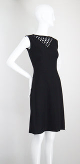 "Lattice Neckline" Vintage 1960's Black Lattice Neckline Dress Petite UK 8 US 4