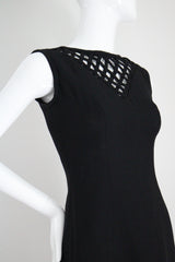 "Lattice Neckline" Vintage 1960's Black Lattice Neckline Dress Petite UK 8 US 4