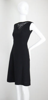 "Lattice Neckline" Vintage 1960's Black Lattice Neckline Dress Petite UK 8 US 4