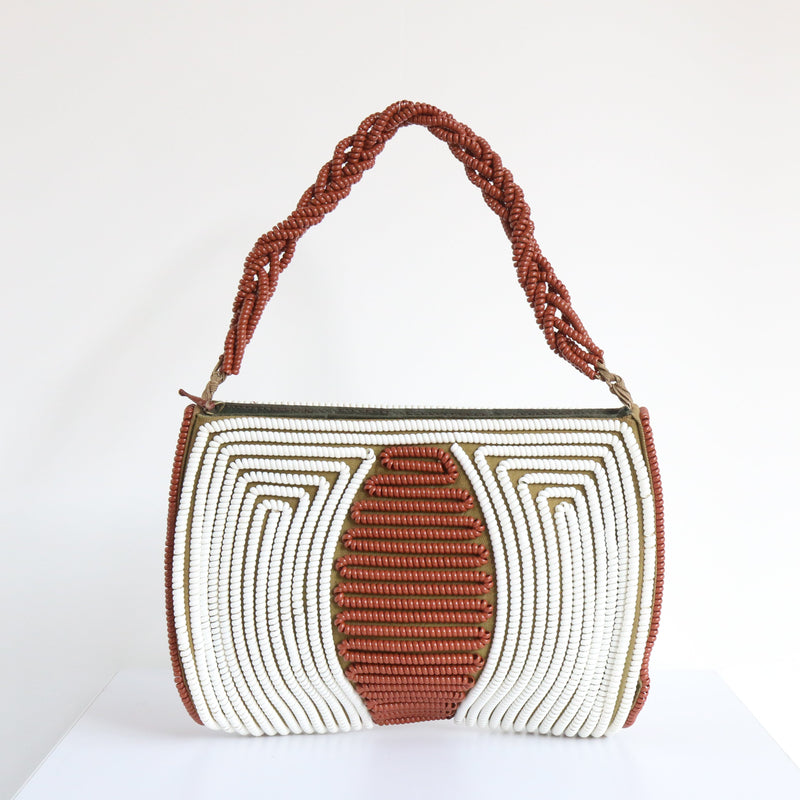 "Statement Telephone Cord" Vintage 1940's  Brown & White Telephone Cord Handbag