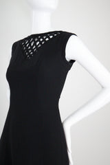 "Lattice Neckline" Vintage 1960's Black Lattice Neckline Dress Petite UK 8 US 4