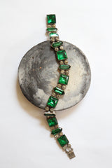 "Emeralds" Vintage 1930's Emerald Green & Silver Rhinestone Bracelet