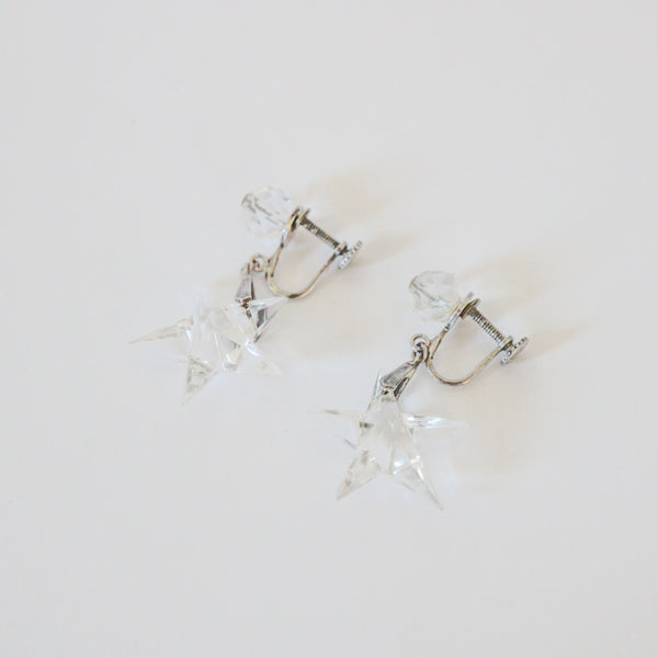 "Glass Stars" Vintage 1950's Sterling Silver & Glass Star Droplet Screw Back Earrings