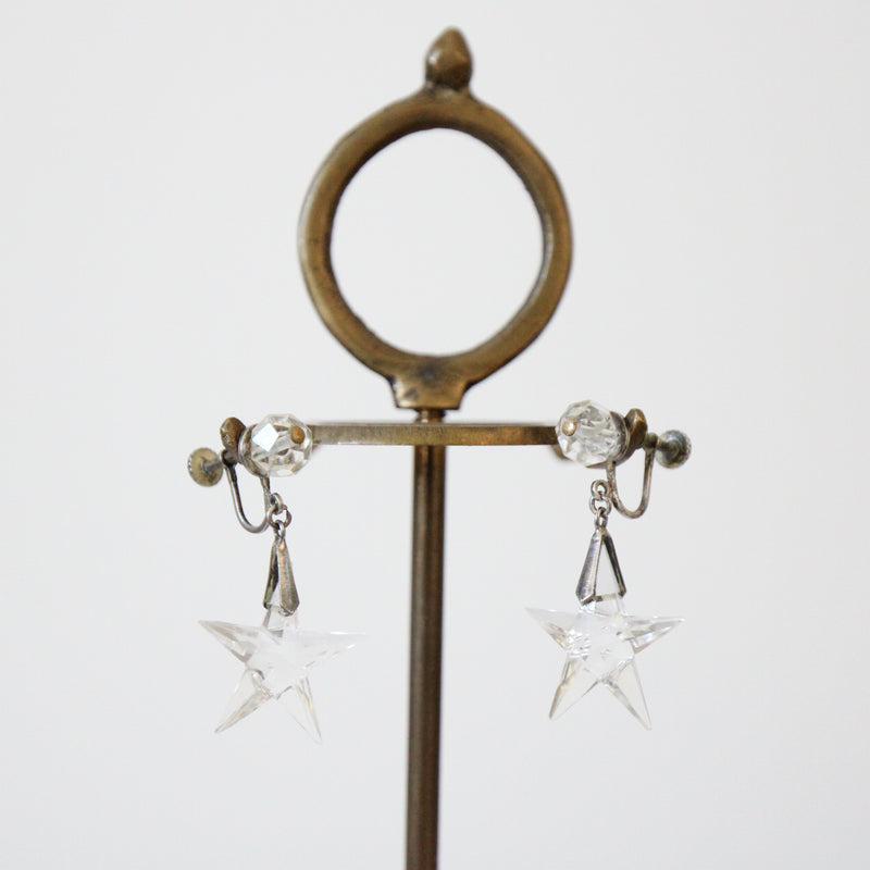 "Glass Stars" Vintage 1950's Sterling Silver & Glass Star Droplet Screw Back Earrings