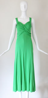 "Vibrant Green" Late 1960's Green Jersey Pleated Dress UK 10 US 6