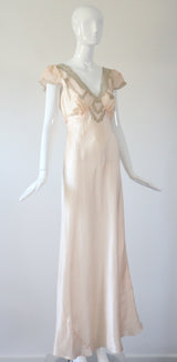 "Taupe Lace & Satin" Vintage 1930's Satin & Lace Bias Cut Gown UK 10-12 US 6-10