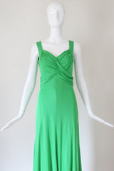 "Vibrant Green" Late 1960's Green Jersey Pleated Dress UK 10 US 6