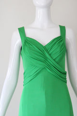 "Vibrant Green" Late 1960's Green Jersey Pleated Dress UK 10 US 6