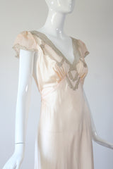 "Taupe Lace & Satin" Vintage 1930's Satin & Lace Bias Cut Gown UK 10-12 US 6-10