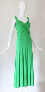 "Vibrant Green" Late 1960's Green Jersey Pleated Dress UK 10 US 6