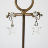 "Glass Stars" Vintage 1950's Sterling Silver & Glass Star Droplet Screw Back Earrings