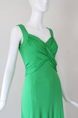 "Vibrant Green" Late 1960's Green Jersey Pleated Dress UK 10 US 6