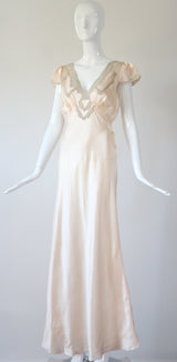 "Taupe Lace & Satin" Vintage 1930's Satin & Lace Bias Cut Gown UK 10-12 US 6-10