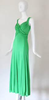 "Vibrant Green" Late 1960's Green Jersey Pleated Dress UK 10 US 6