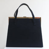 "Blessing" Vintage 1960's Large Navy Wool & White Gold Handbag