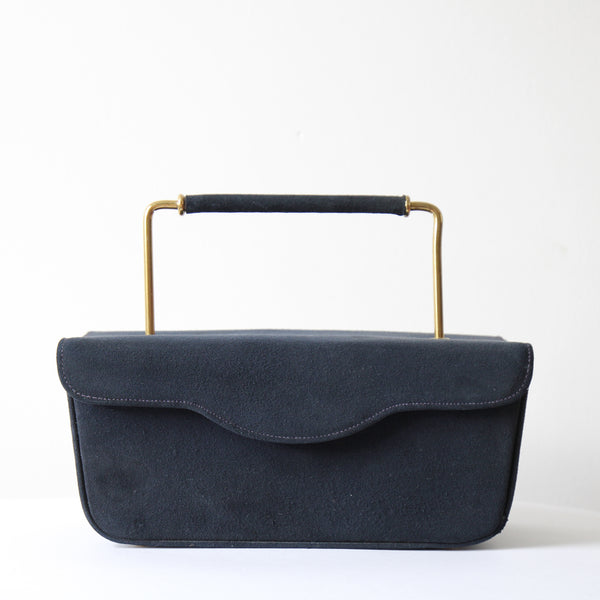 "Scalloped Navy Suede" Vintage 1950's Navy Blue Suede Box Bag