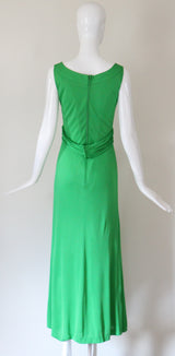 "Vibrant Green" Late 1960's Green Jersey Pleated Dress UK 10 US 6