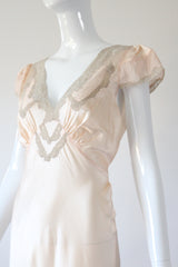 "Taupe Lace & Satin" Vintage 1930's Satin & Lace Bias Cut Gown UK 10-12 US 6-10