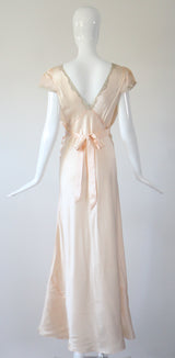 "Taupe Lace & Satin" Vintage 1930's Satin & Lace Bias Cut Gown UK 10-12 US 6-10