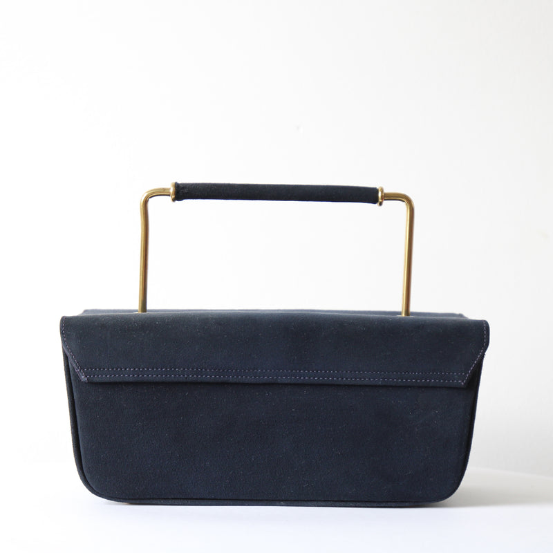 "Scalloped Navy Suede" Vintage 1950's Navy Blue Suede Box Bag