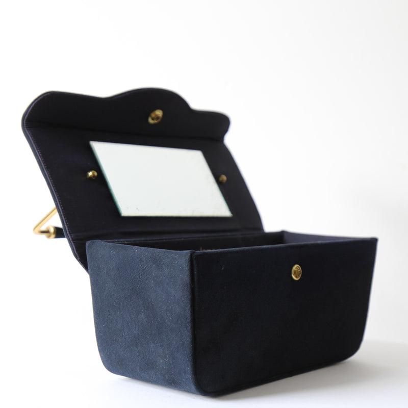 "Scalloped Navy Suede" Vintage 1950's Navy Blue Suede Box Bag