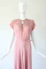 "Pearl & Rhinestone Florals" Vintage 1940's Pearl & Rhinestone Floral Soutache Silk Dress UK 8 US 4