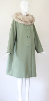"Sage Wool" Vintage 1950's Sage Green Wool Coat UK 10-14 US 6-10