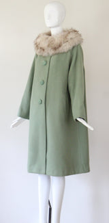 "Sage Wool" Vintage 1950's Sage Green Wool Coat UK 10-14 US 6-10