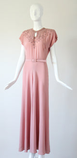 "Pearl & Rhinestone Florals" Vintage 1940's Pearl & Rhinestone Floral Soutache Silk Dress UK 8 US 4