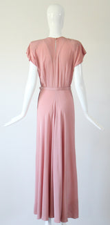 "Pearl & Rhinestone Florals" Vintage 1940's Pearl & Rhinestone Floral Soutache Silk Dress UK 8 US 4