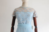 "Pearls, Lace & Pleats" Vintage 1960's Chiffon and Lace Pleated Dress UK 12 US 8