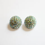 "Iridescent Green Rhinestones" Vintage 1960's Iridescent Green Rhinestone Clip on Earrings