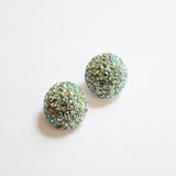 "Iridescent Green Rhinestones" Vintage 1960's Iridescent Green Rhinestone Clip on Earrings