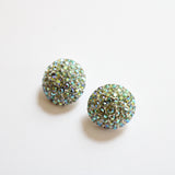 "Iridescent Green Rhinestones" Vintage 1960's Iridescent Green Rhinestone Clip on Earrings