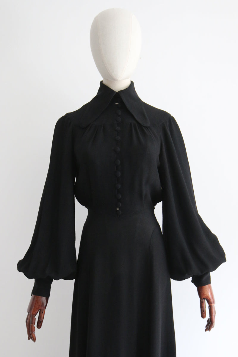 "Ossie Clark" Vintage 1970's Black Moss Crepe Ossie Clark Dress UK 12 US 8