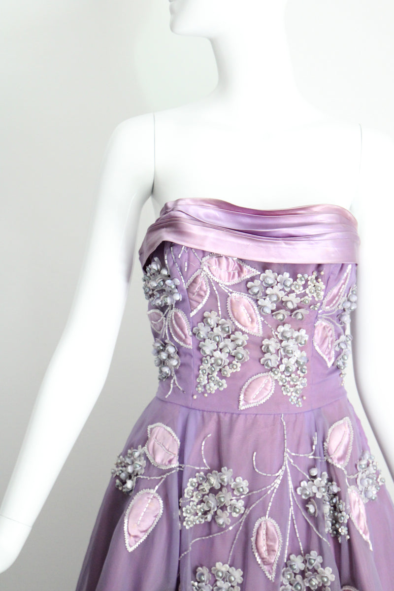 "Beaded Lilacs" Vintage 1950's Beaded Lilac Dress & Jacket UK 8 US 4