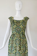 "Peacock Palette" Vintage 1960's Pat Sandler Paisley Silk Brocade Beaded Cocktail Dress UK 6 US 2