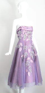 "Beaded Lilacs" Vintage 1950's Beaded Lilac Dress & Jacket UK 8 US 4