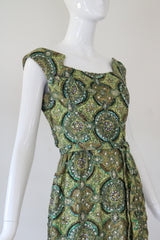 "Peacock Palette" Vintage 1960's Pat Sandler Paisley Silk Brocade Beaded Cocktail Dress UK 6 US 2